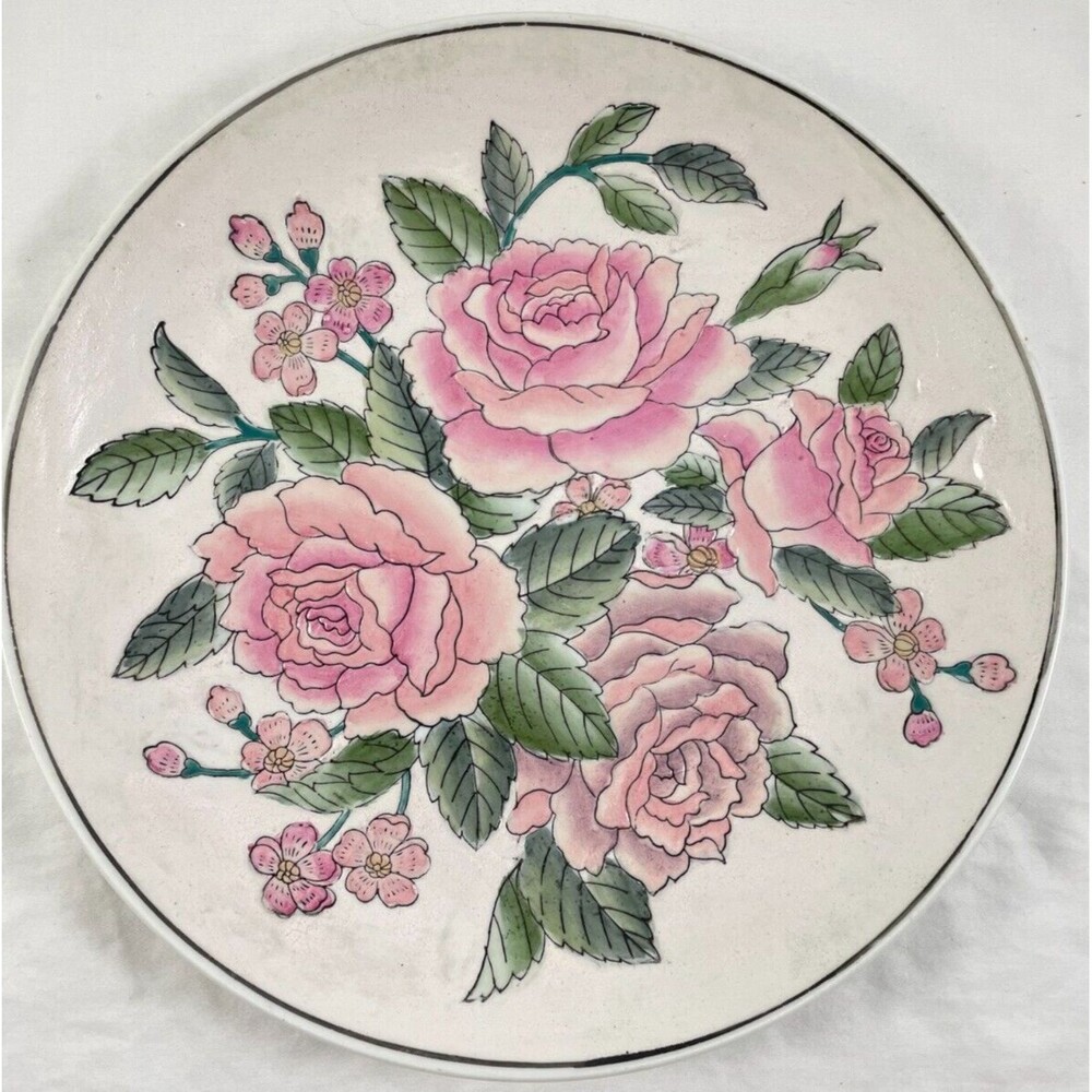 Pink Rose Plate Toyo HFP Macau Floral Hand Painted Decorative 10 1/4" VTG